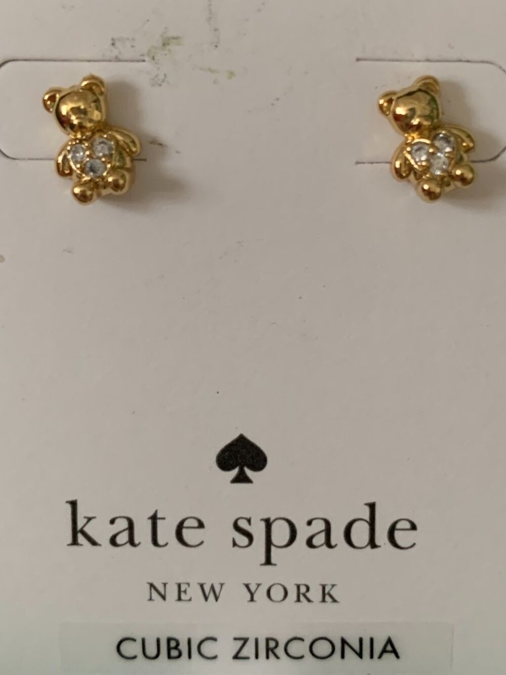 KATE SPADE Super Mini Teddy Bear Pave Cubic Zirconia Stud Earrings in Gold